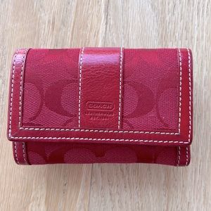 Authentic Coach trifold wallet. Small. Red. Jacquard and leather.